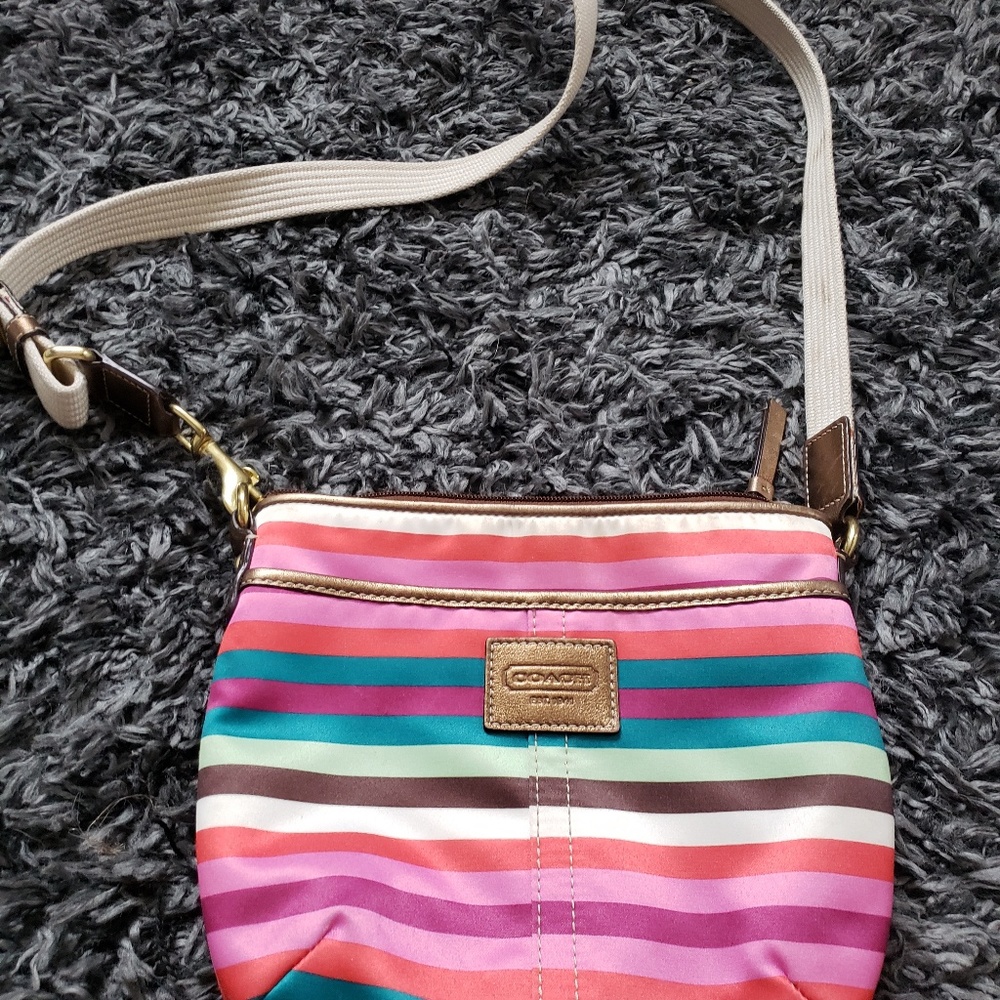 Coach stripe cross body purse
